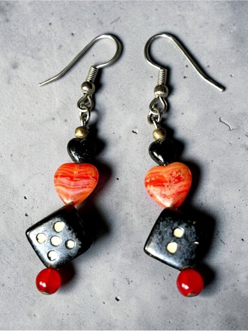Lucky Dice Black/ Red Stone Earrings